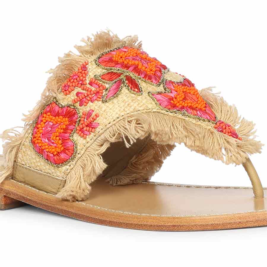 Saint Flora Coral Hand-Embroidered Leather Flats - Image 7