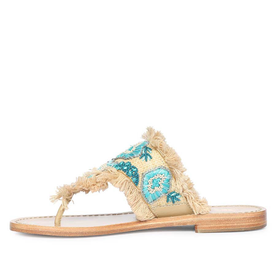 Saint Flora Turquoise Hand-Embroidered Leather Flats - Image 3