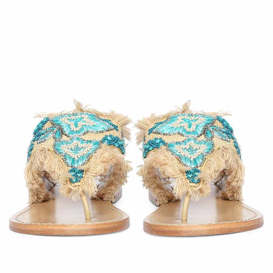 Saint Flora Turquoise Hand-Embroidered Leather Flats - Image 4
