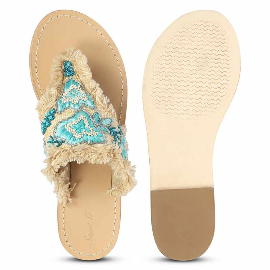 Saint Flora Turquoise Hand-Embroidered Leather Flats - Image 6