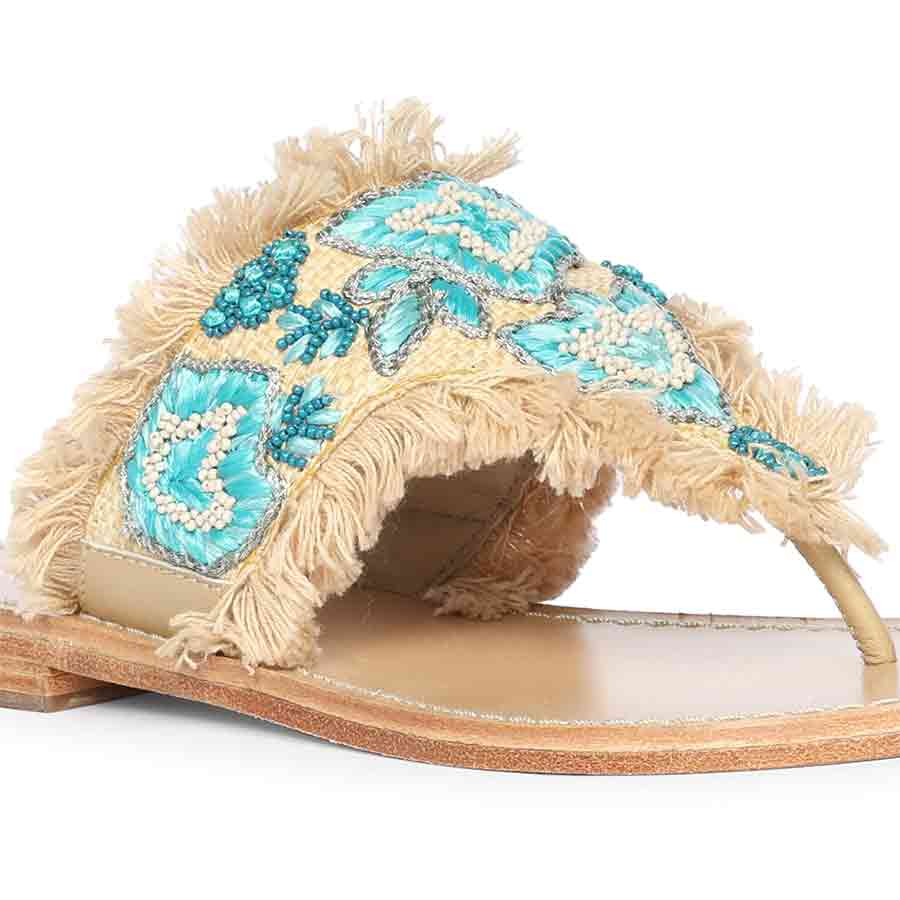 Saint Flora Turquoise Hand-Embroidered Leather Flats - Image 7