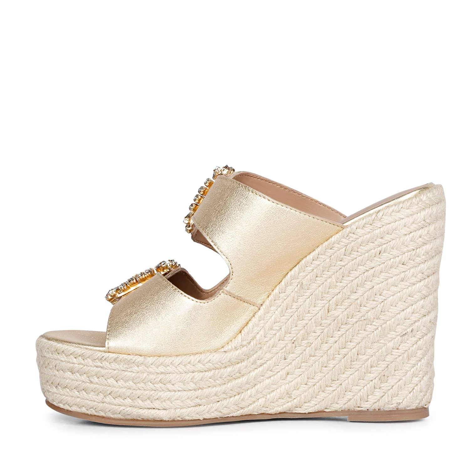 Saint Floriana Stone Embellished Gold Metallic Leather Wedge - Image 3