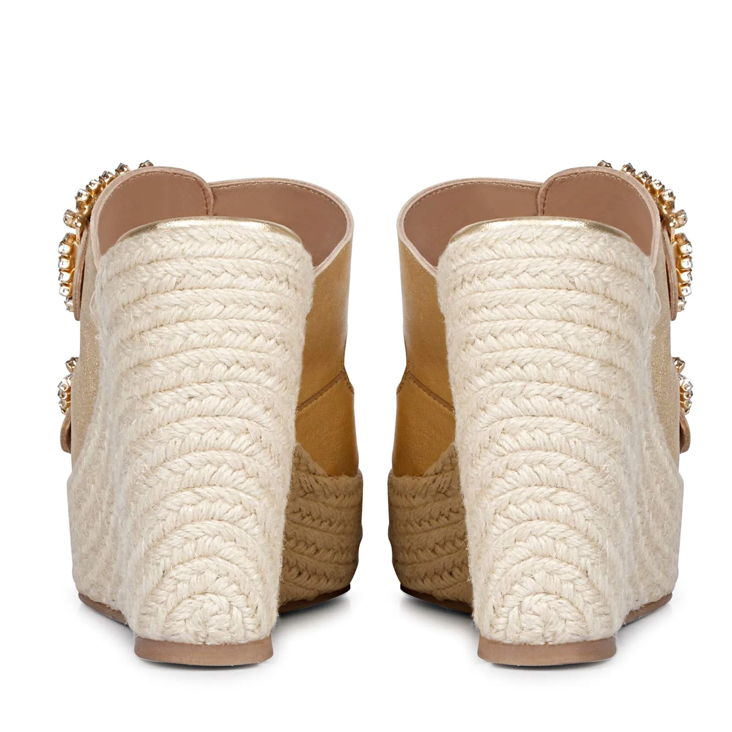 Saint Floriana Stone Embellished Gold Metallic Leather Wedge - Image 5