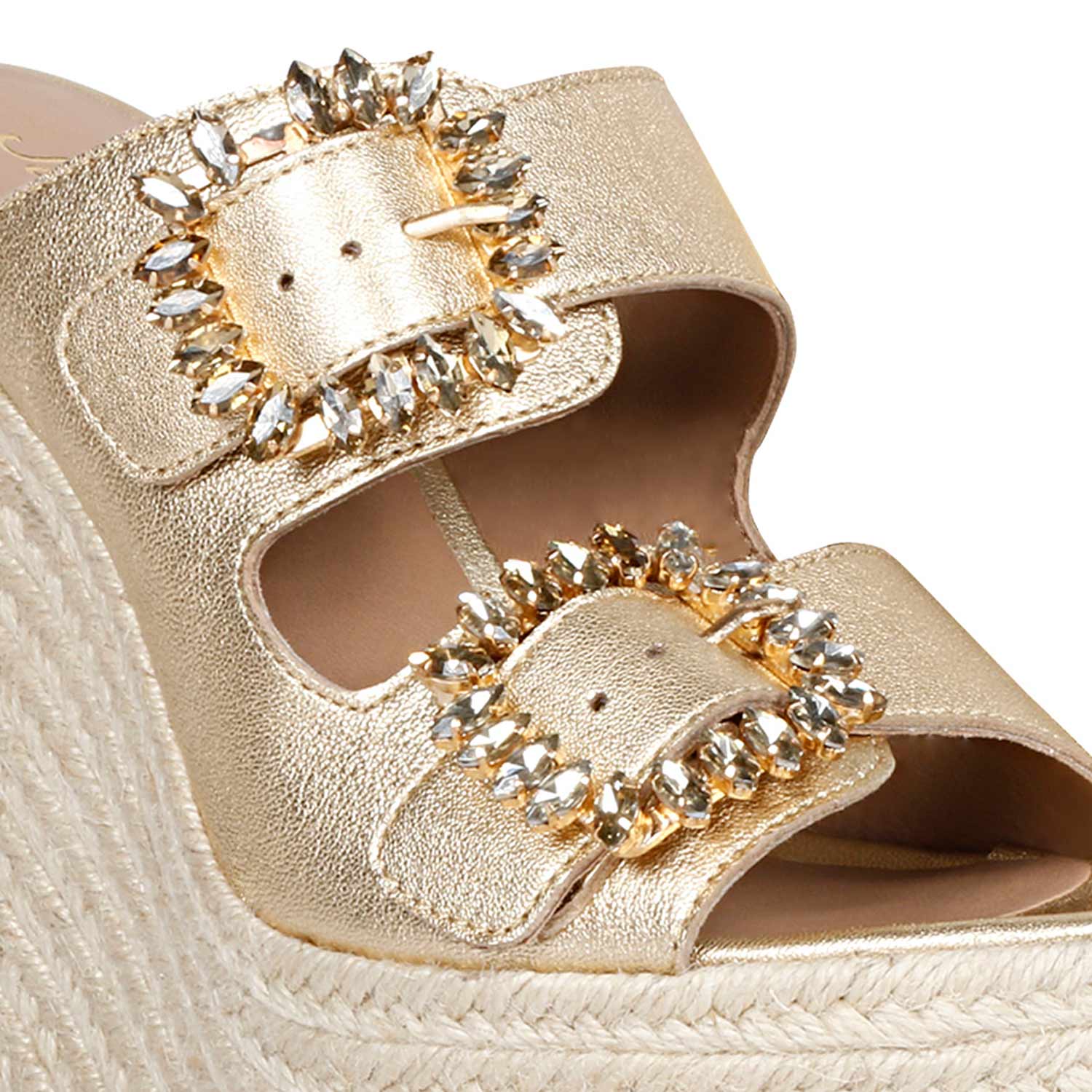 Saint Floriana Stone Embellished Gold Metallic Leather Wedge - Image 7
