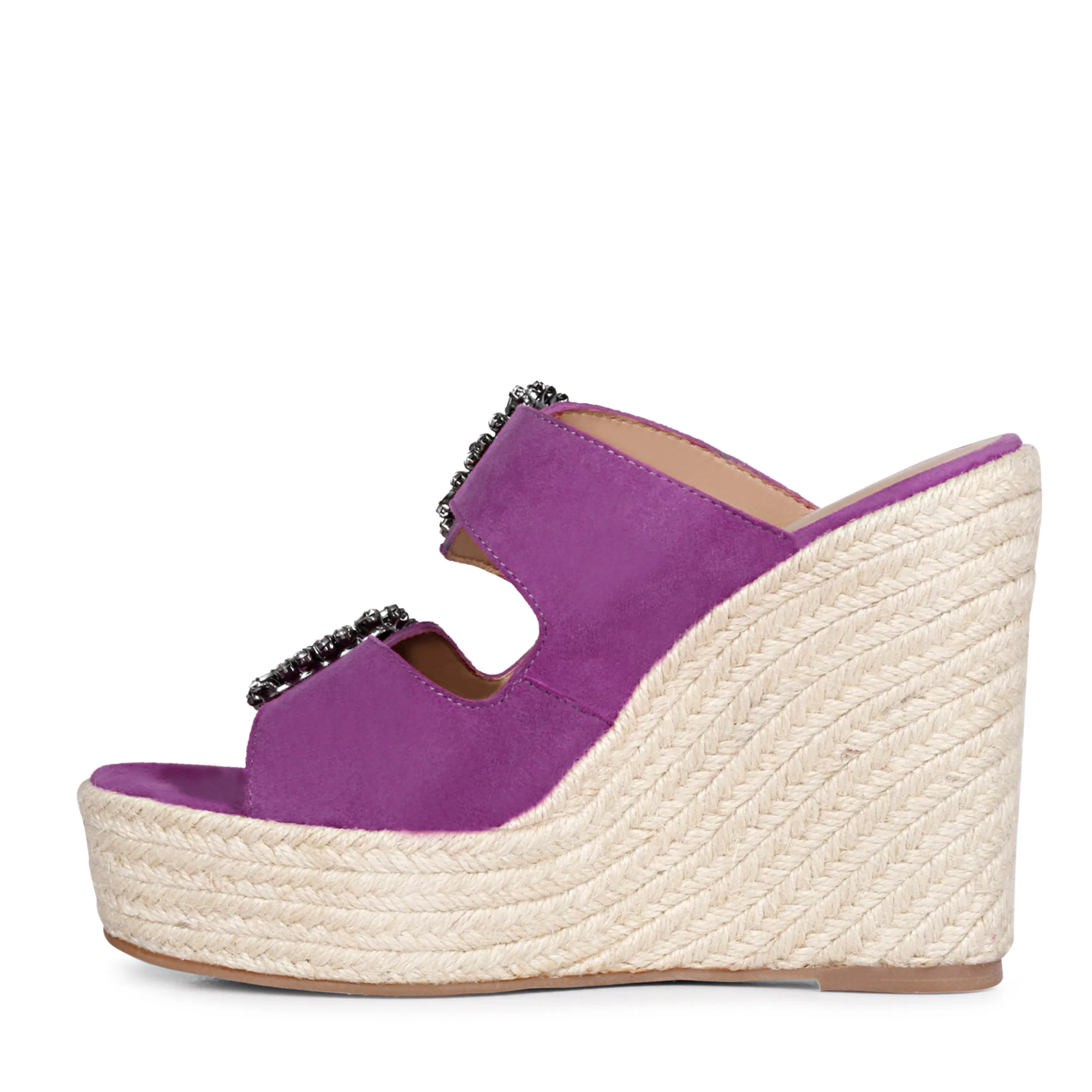 Saint Floriana Stone Embellished Purple Leather Wedges - Image 3