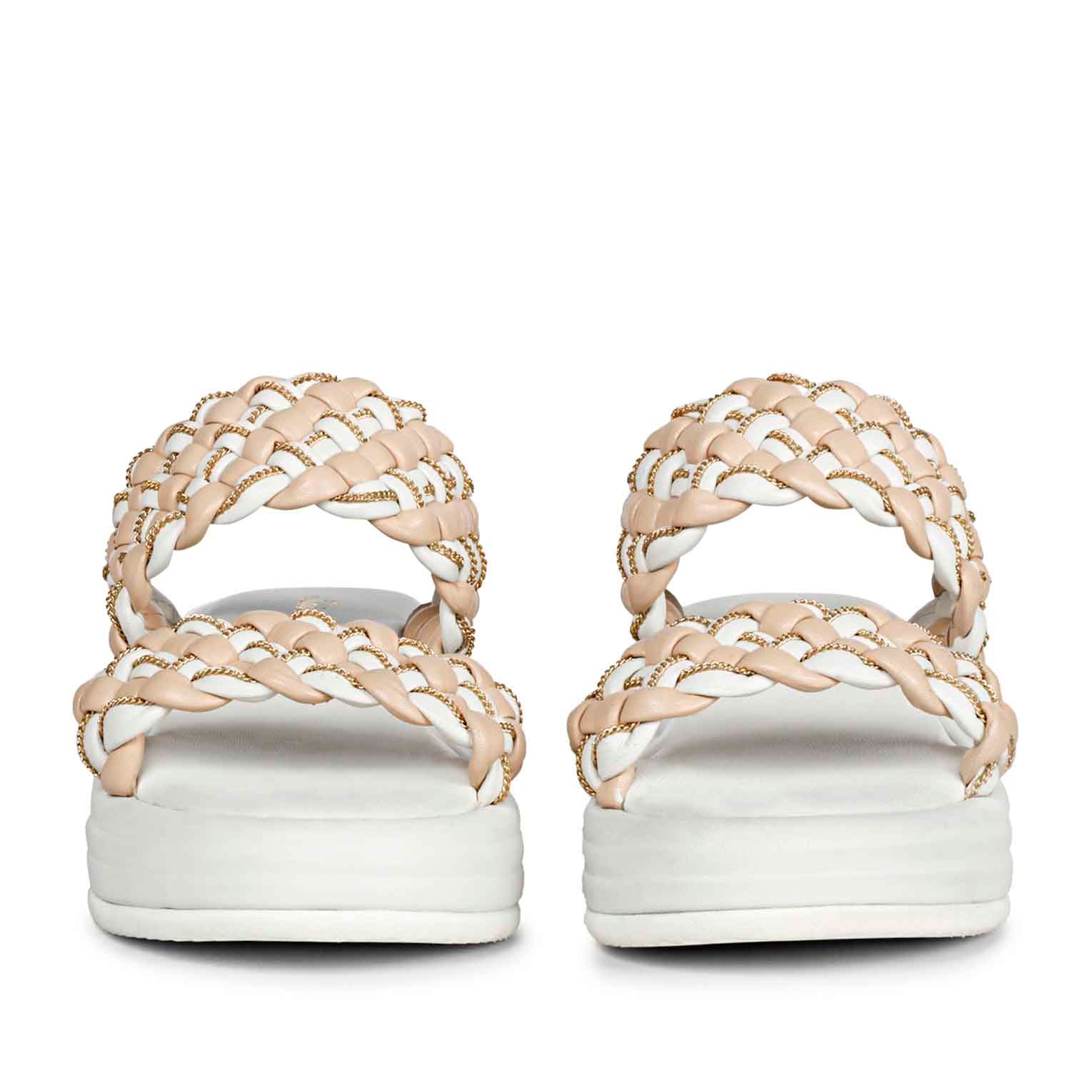 Saint Flurina Chain Embellished Beige Woven Leather Platform Sandals - Image 5