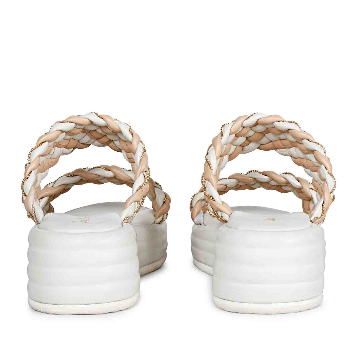 Saint Flurina Chain Embellished Beige Woven Leather Platform Sandals - Image 6