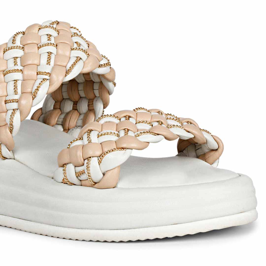 Saint Flurina Chain Embellished Beige Woven Leather Platform Sandals - Image 8