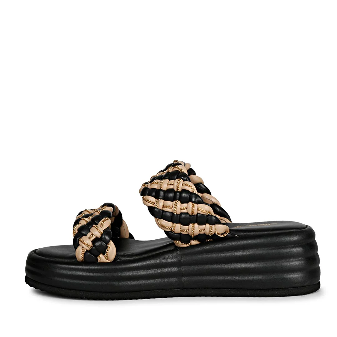 Saint Flurina Chain Embellished Black Woven Leather Platform Sandals - Image 3