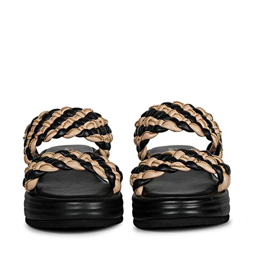 Saint Flurina Chain Embellished Black Woven Leather Platform Sandals - Image 4