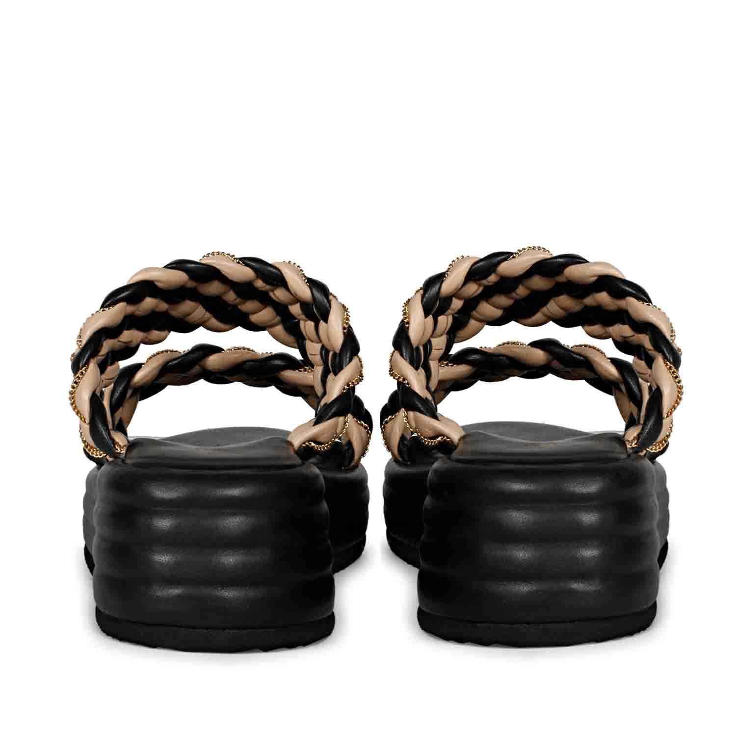 Saint Flurina Chain Embellished Black Woven Leather Platform Sandals - Image 5