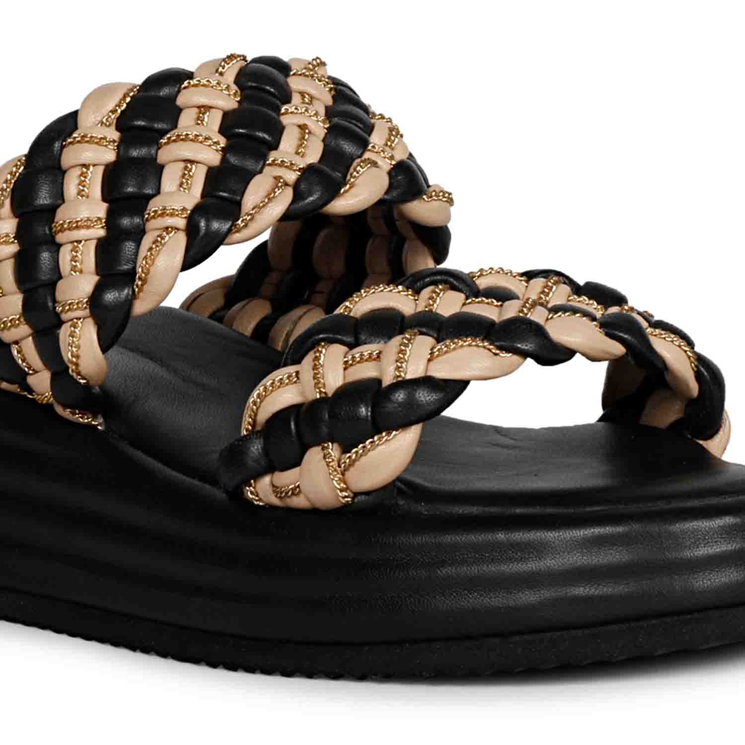 Saint Flurina Chain Embellished Black Woven Leather Platform Sandals - Image 7