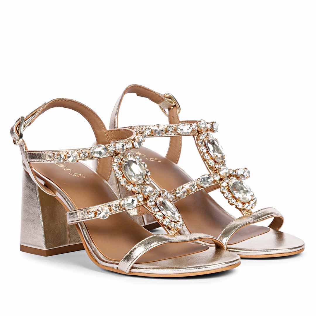 Saint Enriqueta Stone Adorned Platin Leather Block Heels - Image 3