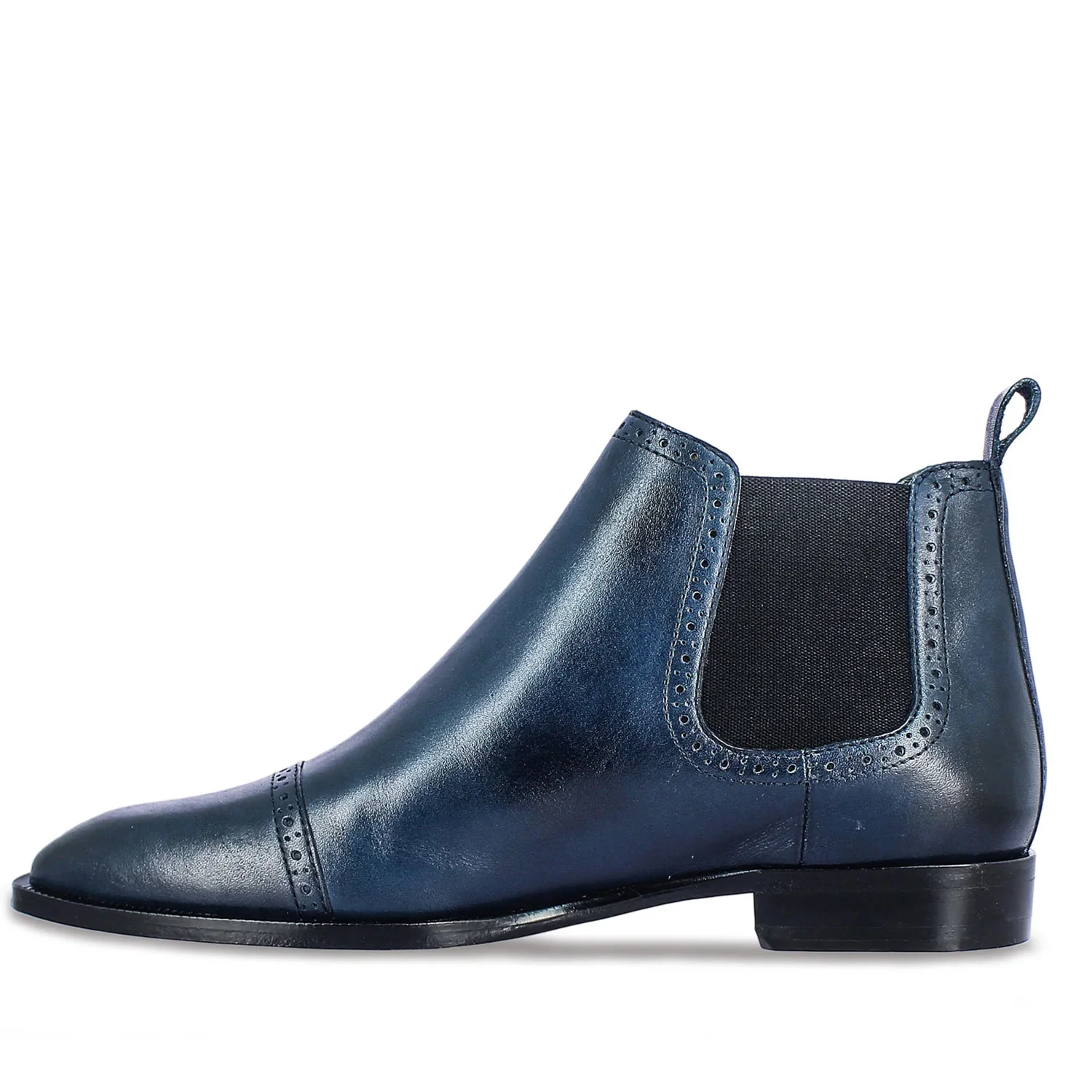 Saint Frederico Navy Leather Brogue Detail Chelsea Boots - Image 3