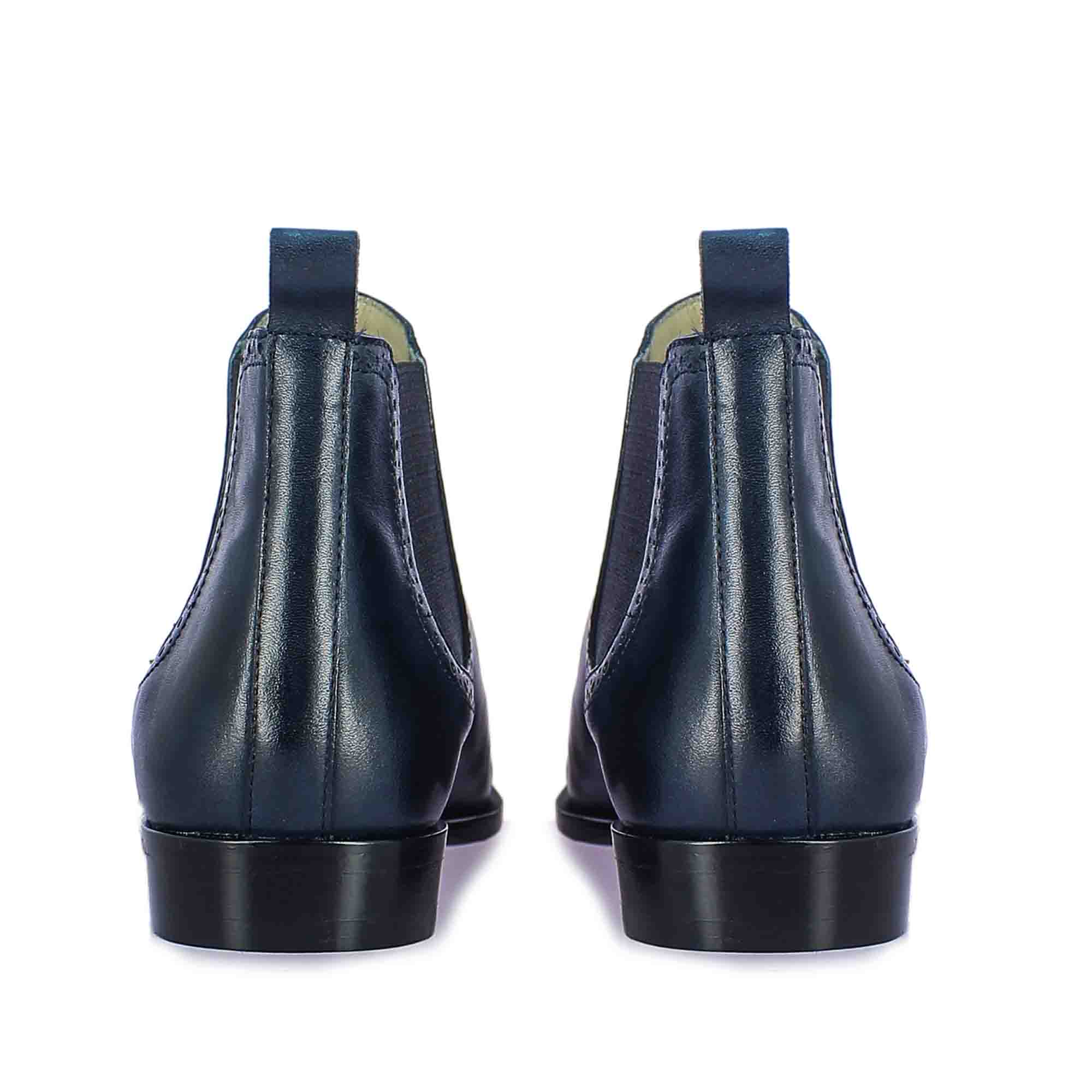 Saint Frederico Navy Leather Brogue Detail Chelsea Boots - Image 4