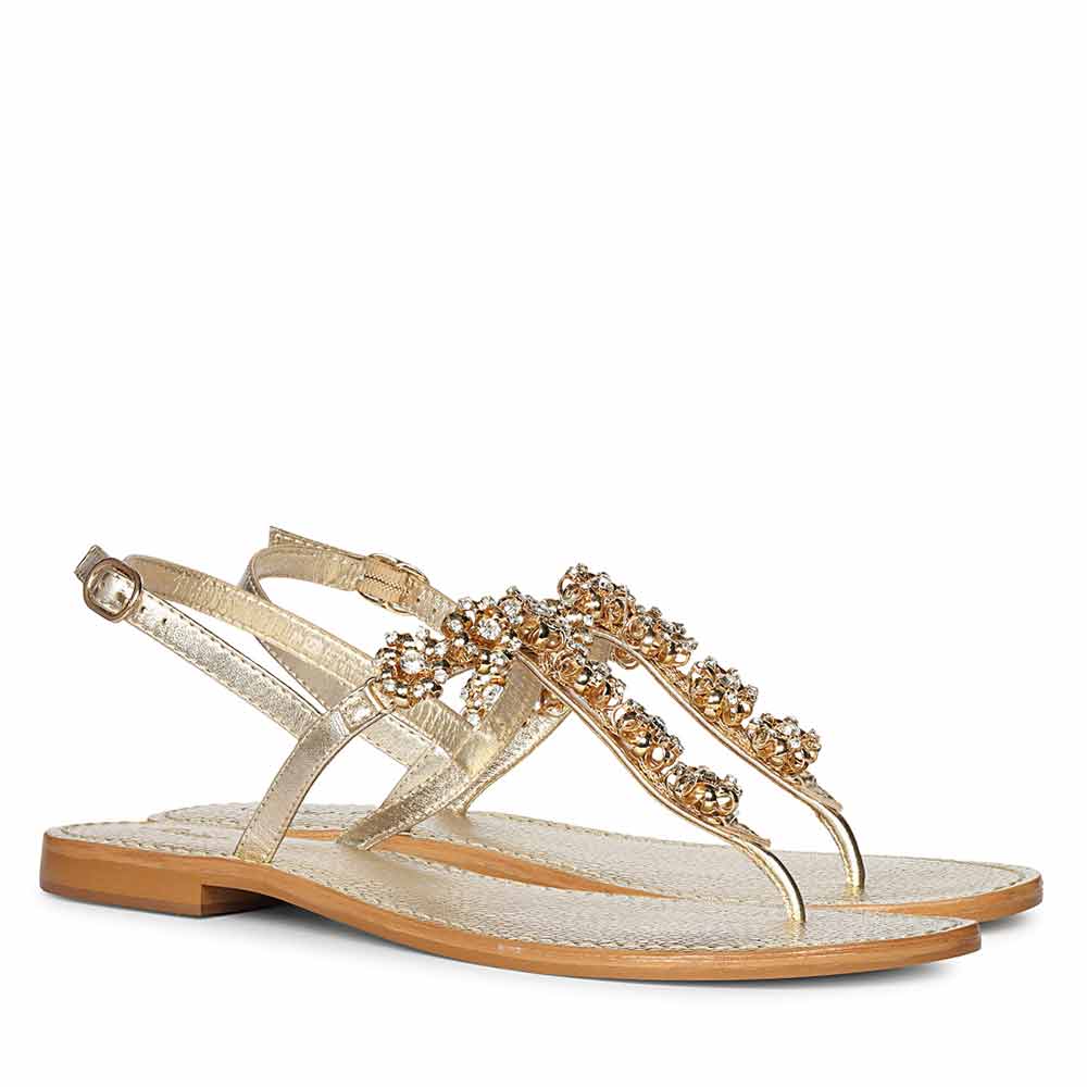 Saint Freesia Crystal Flower Gold Leather Sandals - Image 3