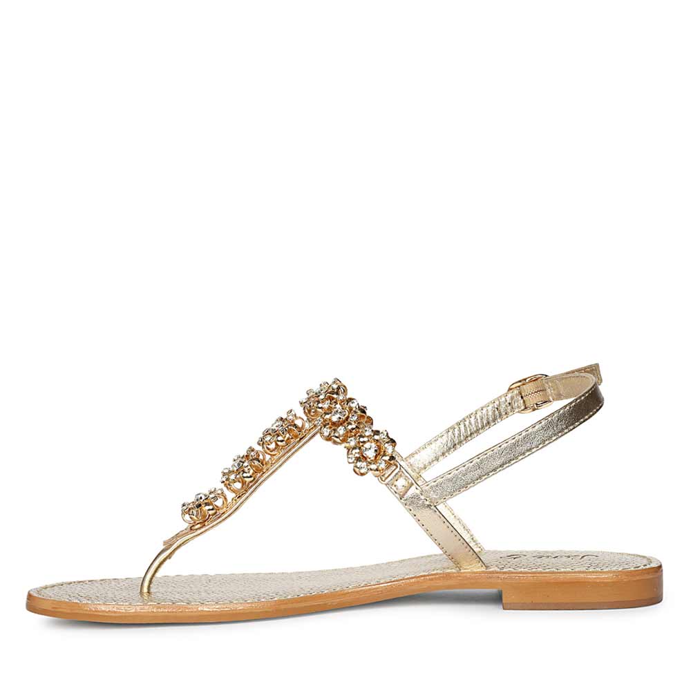 Saint Freesia Crystal Flower Gold Leather Sandals - Image 4
