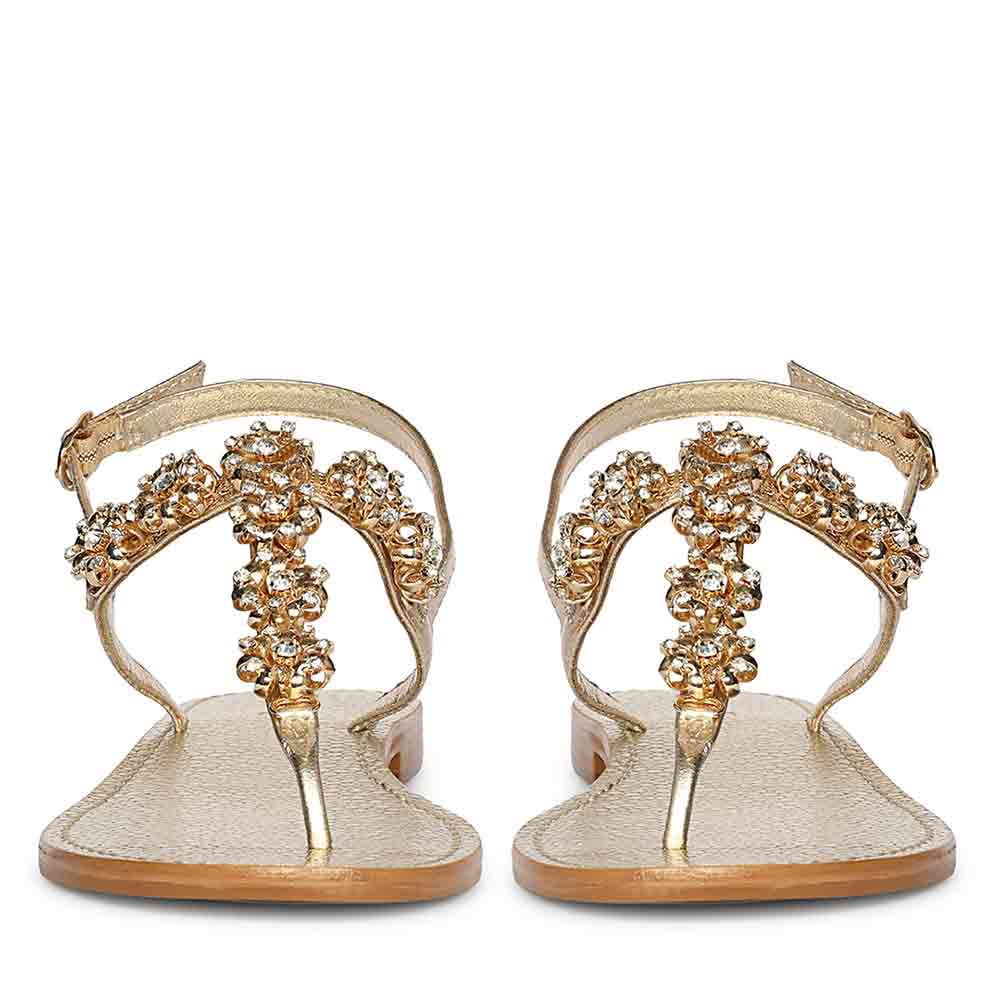 Saint Freesia Crystal Flower Gold Leather Sandals - Image 5