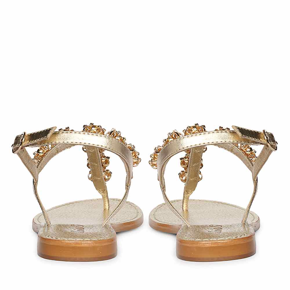 Saint Freesia Crystal Flower Gold Leather Sandals - Image 6
