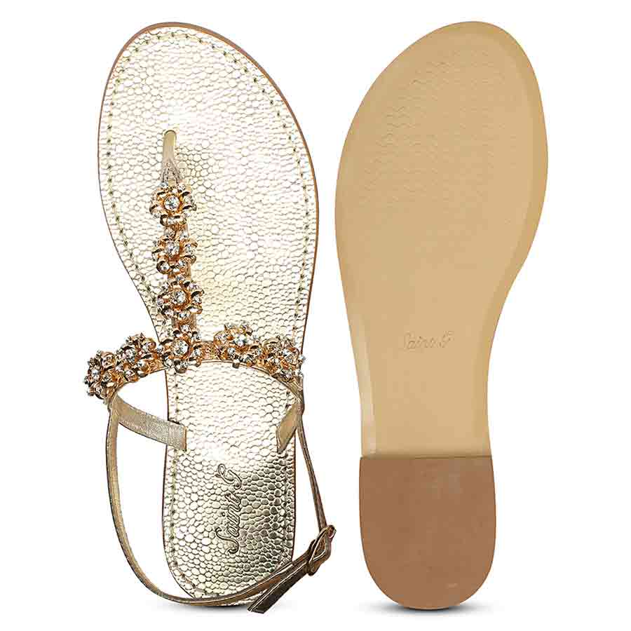 Saint Freesia Crystal Flower Gold Leather Sandals - Image 7