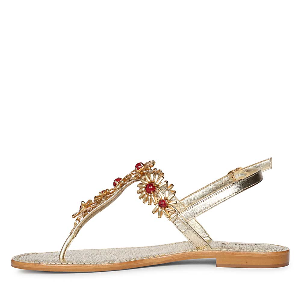 Saint Freesia Red Flower Gold Leather Sandals - Image 4