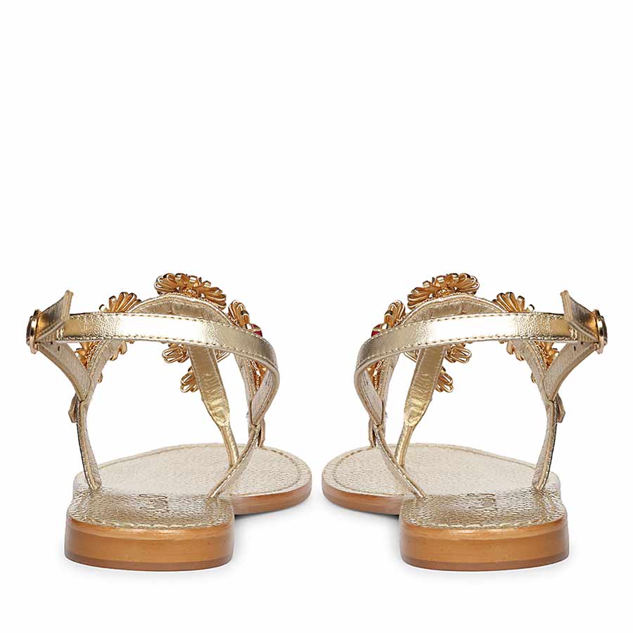 Saint Freesia Red Flower Gold Leather Sandals - Image 6