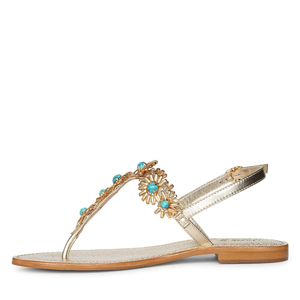 Saint Freesia Turquoise Flower Gold Leather Sandals - Image 4