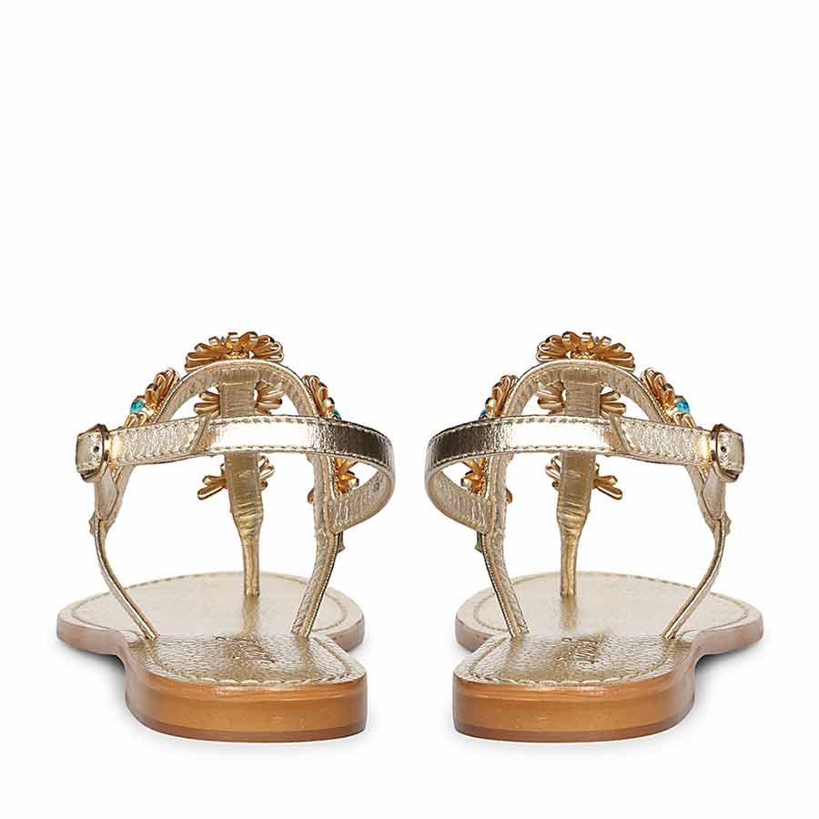 Saint Freesia Turquoise Flower Gold Leather Sandals - Image 6
