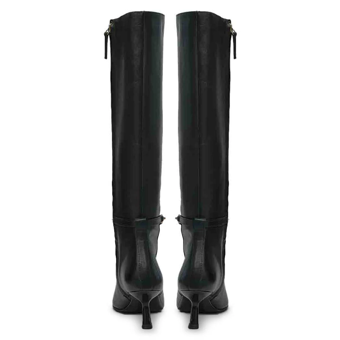 Saint Freya Chain Embellished Black Leather Long Boots - Image 6