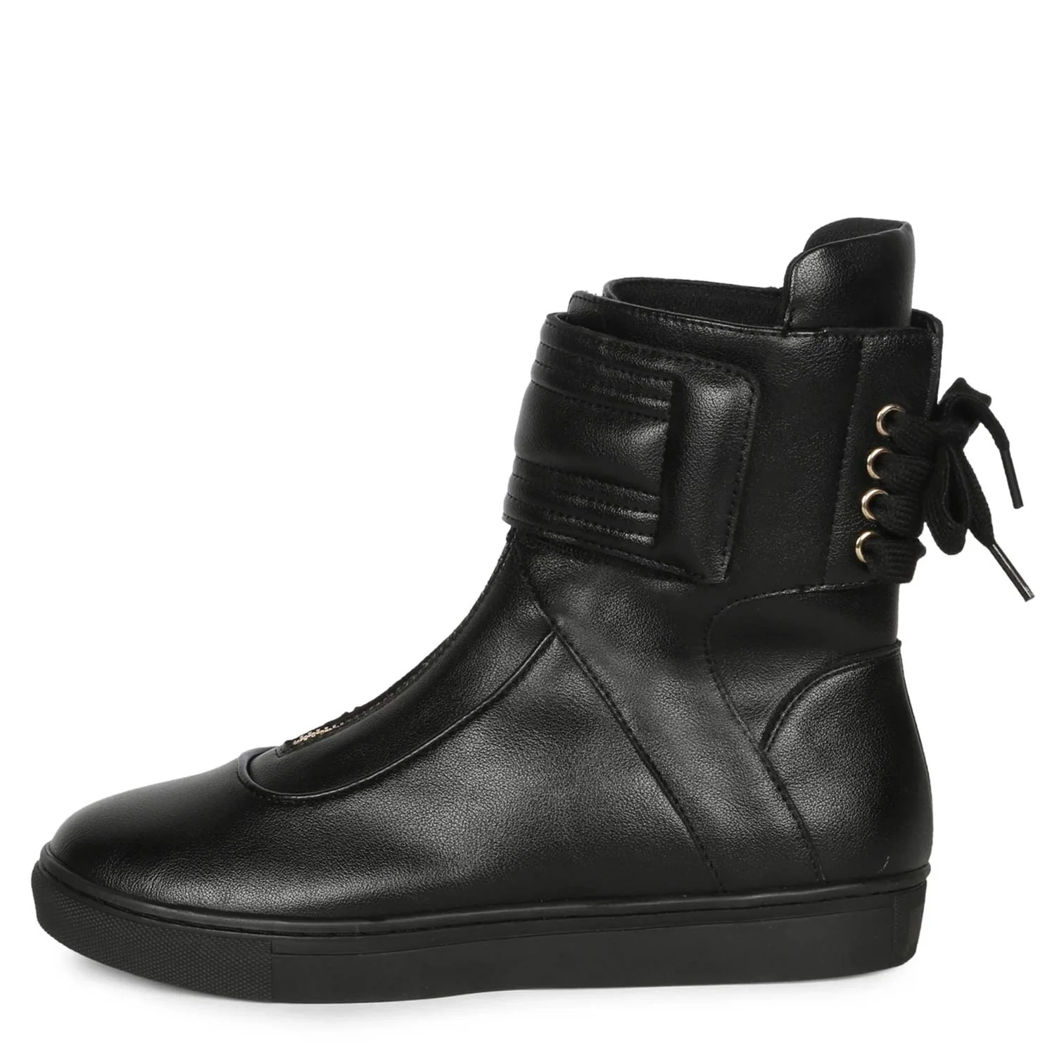 Saint Gabriella Black Leather Front Zipper Round Toe Heel Sneakers - Image 4