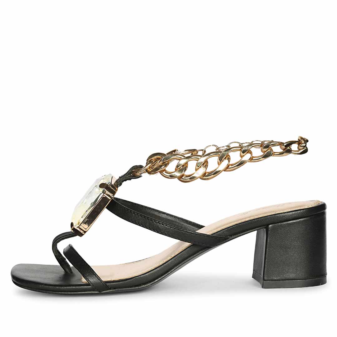 Saint Gaelle Black Leather Crystal Chain Block Heels - Image 3