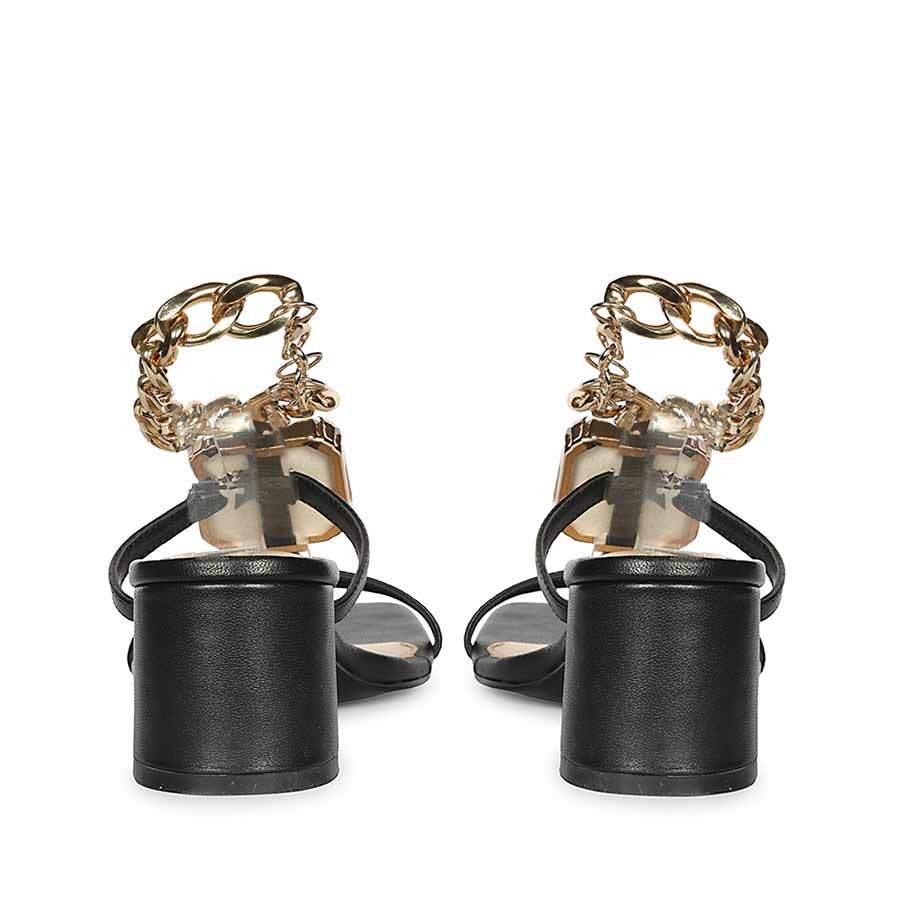 Saint Gaelle Black Leather Crystal Chain Block Heels - Image 5