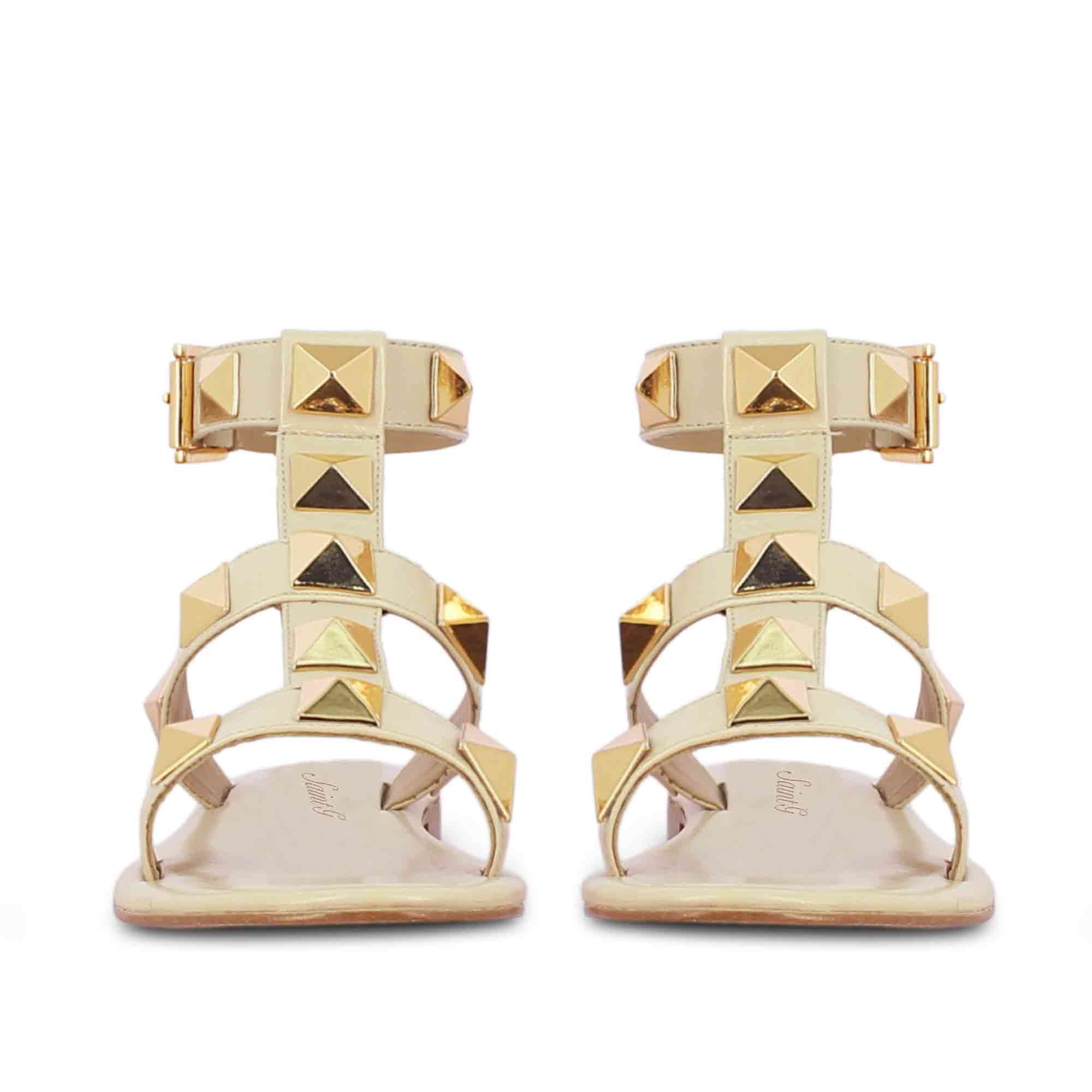 Saint Gaia Off White Leather Flat Buckle Sandals - Image 4