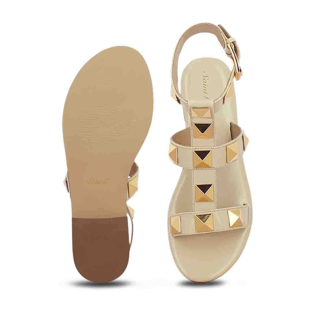 Saint Gaia Off White Leather Flat Buckle Sandals - Image 6