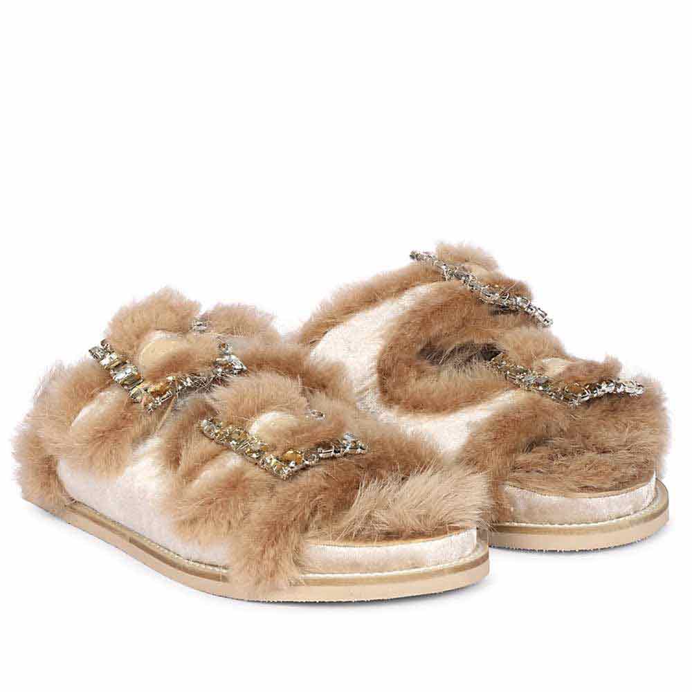 Saint Gemma Diamante Buckles Beige Fur Sandals - Image 3