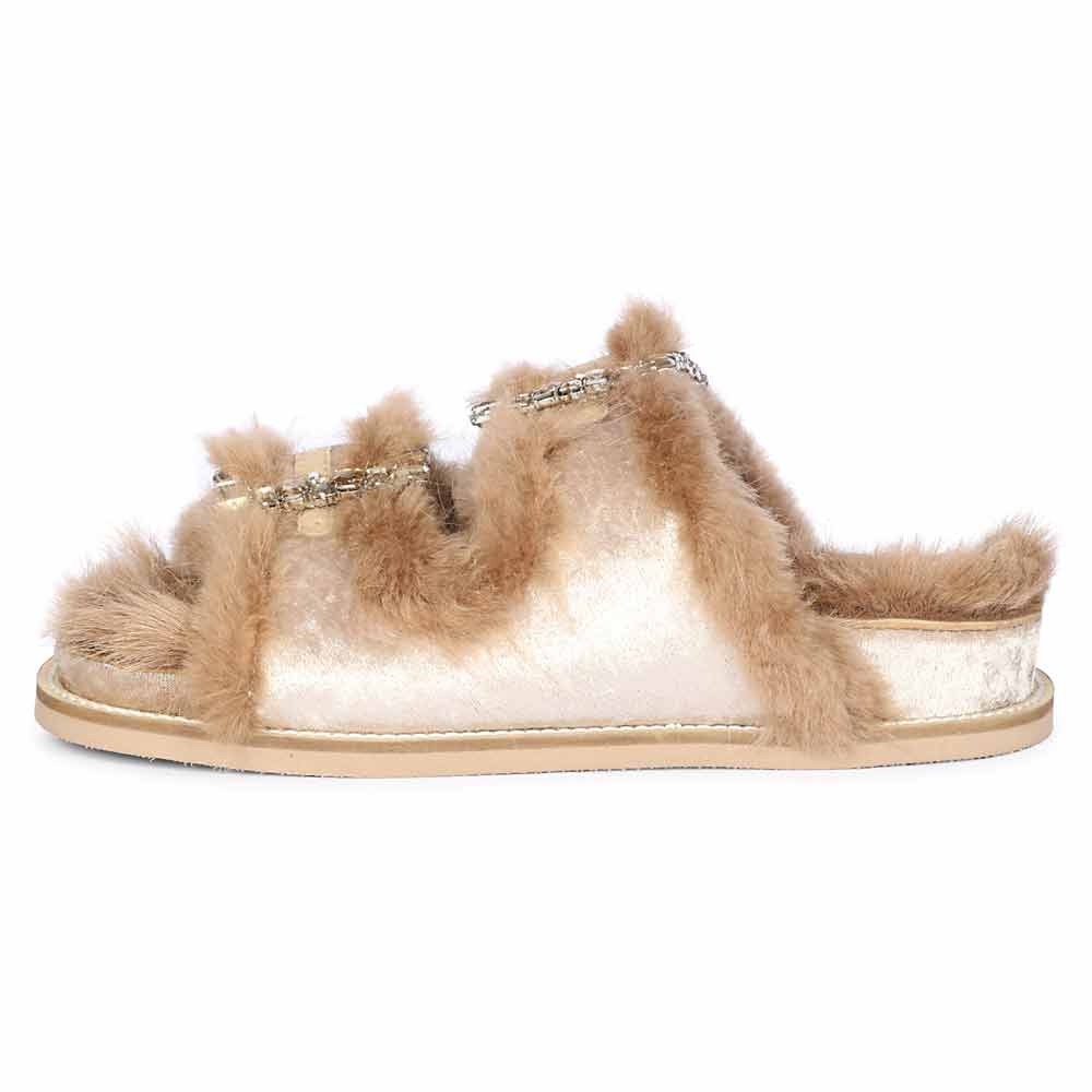 Saint Gemma Diamante Buckles Beige Fur Sandals - Image 4