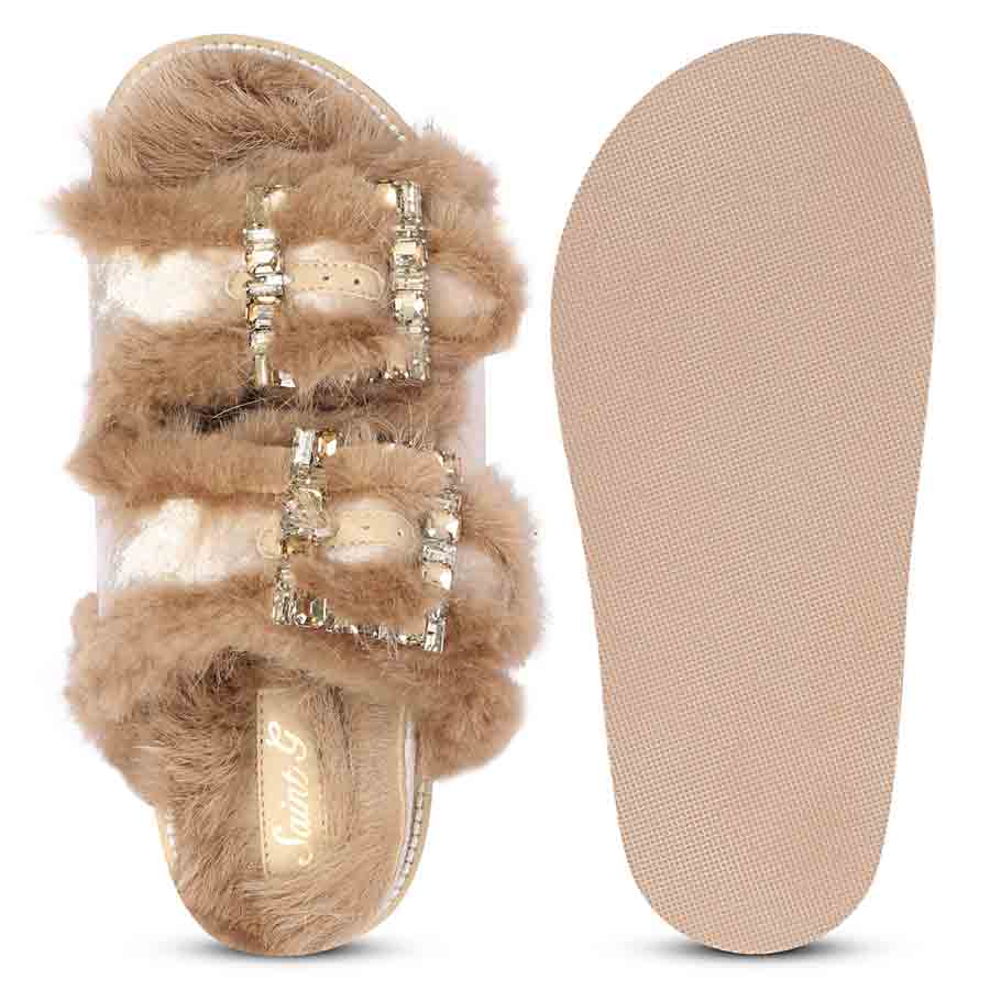 Saint Gemma Diamante Buckles Beige Fur Sandals - Image 5