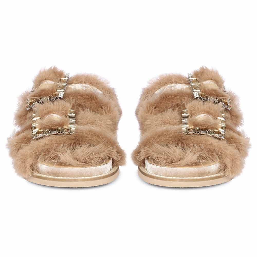 Saint Gemma Diamante Buckles Beige Fur Sandals - Image 6