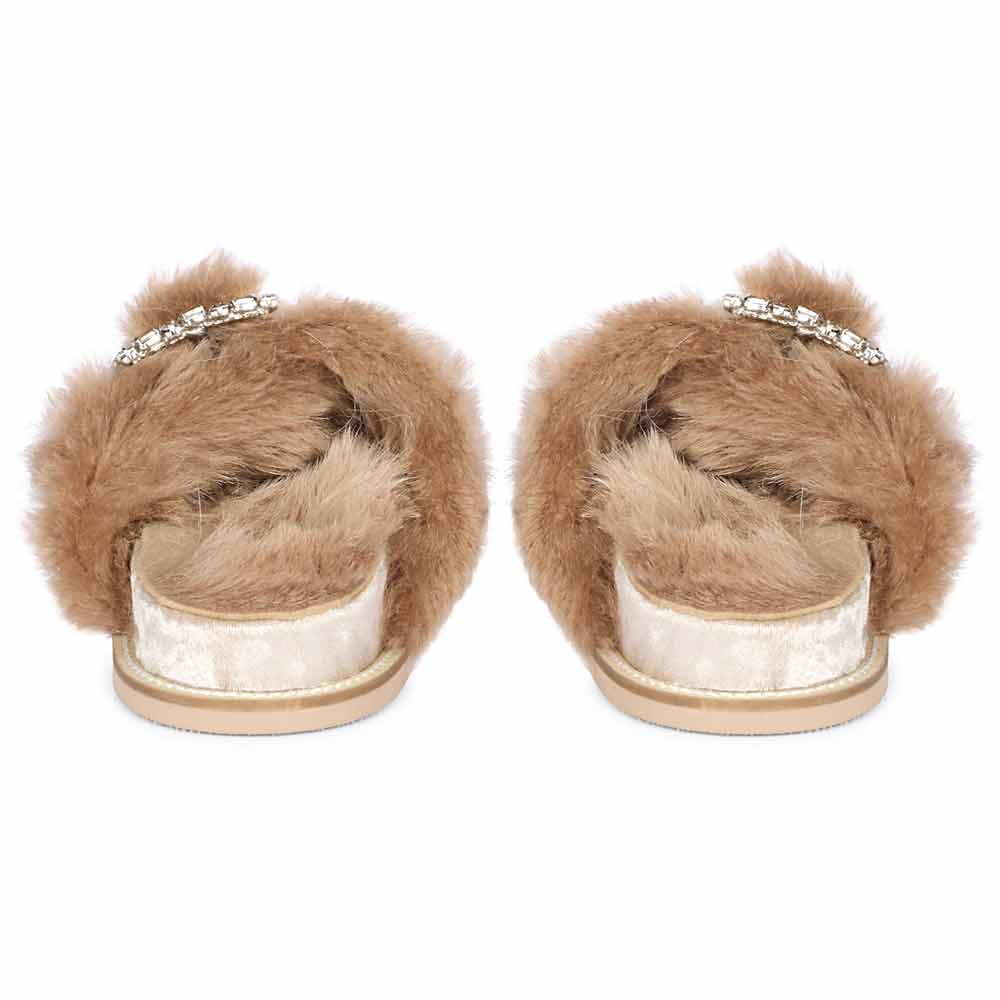 Saint Gemma Diamante Buckles Beige Fur Sandals - Image 7