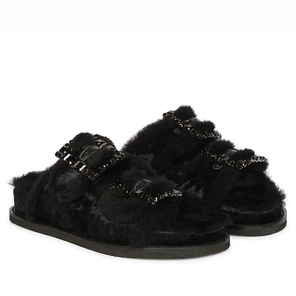 Saint Gemma Diamante Buckles Black Fur Sandals - Image 2