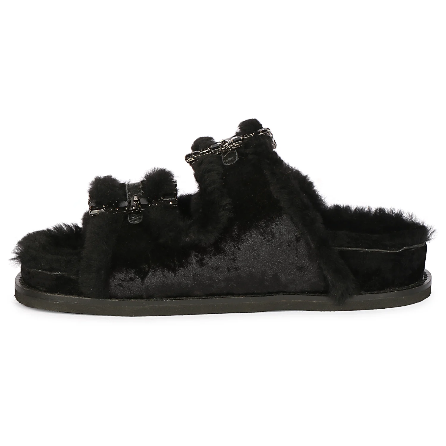 Saint Gemma Diamante Buckles Black Fur Sandals - Image 3