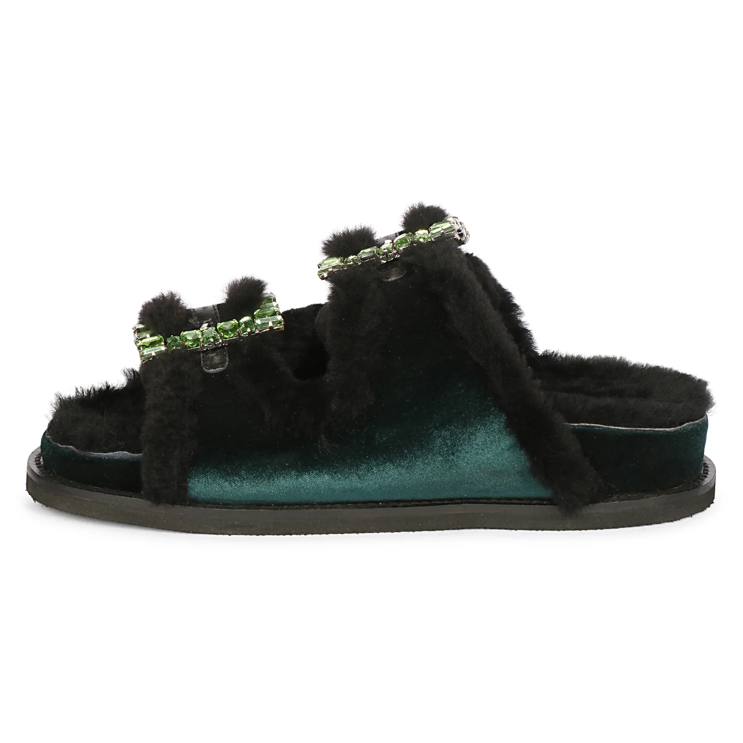 Saint Gemma Diamante Buckles Green Fur Sandals - Image 4