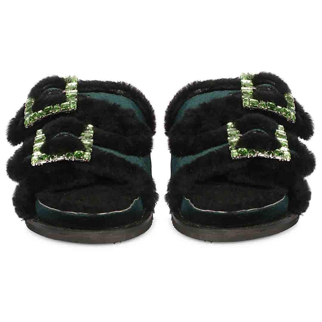 Saint Gemma Diamante Buckles Green Fur Sandals - Image 5