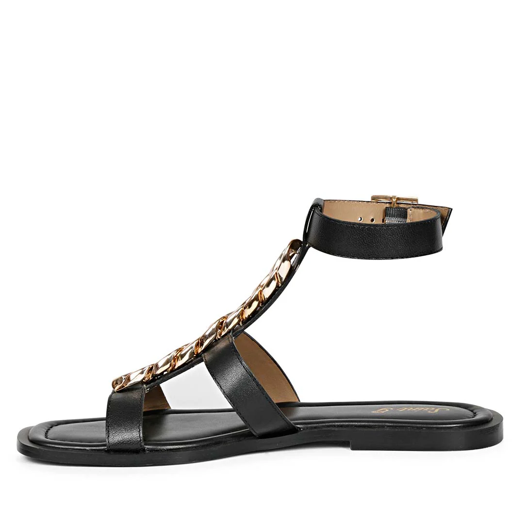Saint Genesis Golden Chain Decor Black Leather Sandals - Image 4