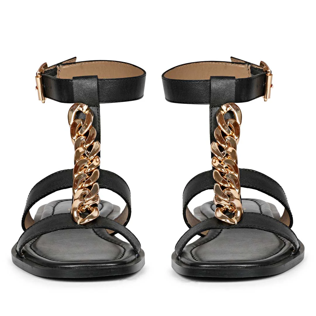 Saint Genesis Golden Chain Decor Black Leather Sandals - Image 6