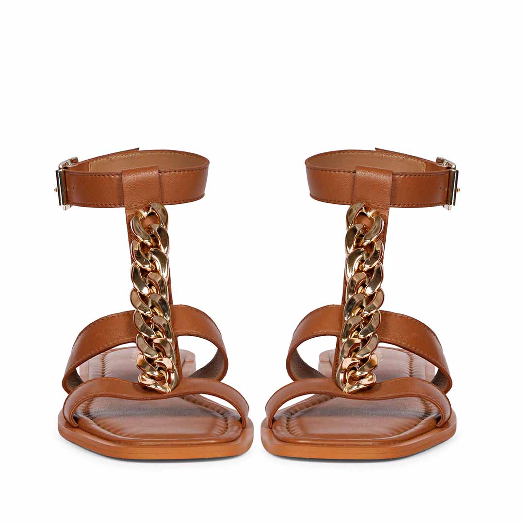 Saint Genesis Golden Chain Decor Tan Leather Sandals - Image 5