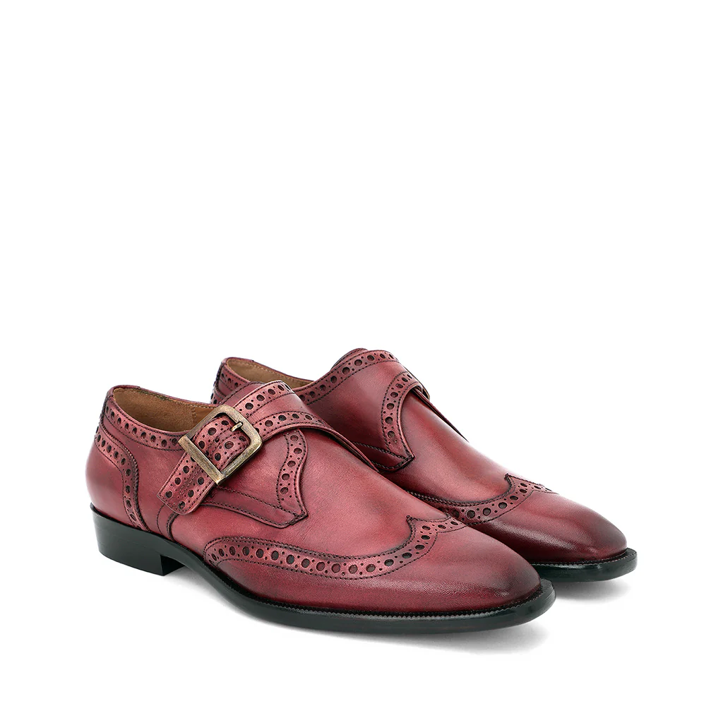 Saint Gerardo Burgundy Leather Single Monk Strap Brogues - Image 4