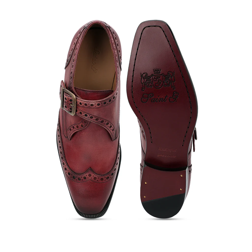 Saint Gerardo Burgundy Leather Single Monk Strap Brogues - Image 8