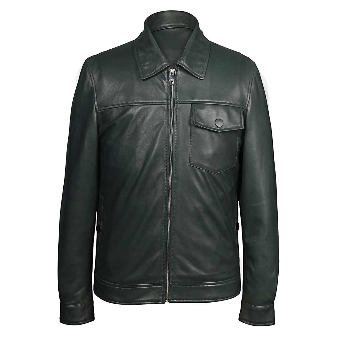 Saint Gerardo Green Leather Men's Jacket With Collars - Image 2