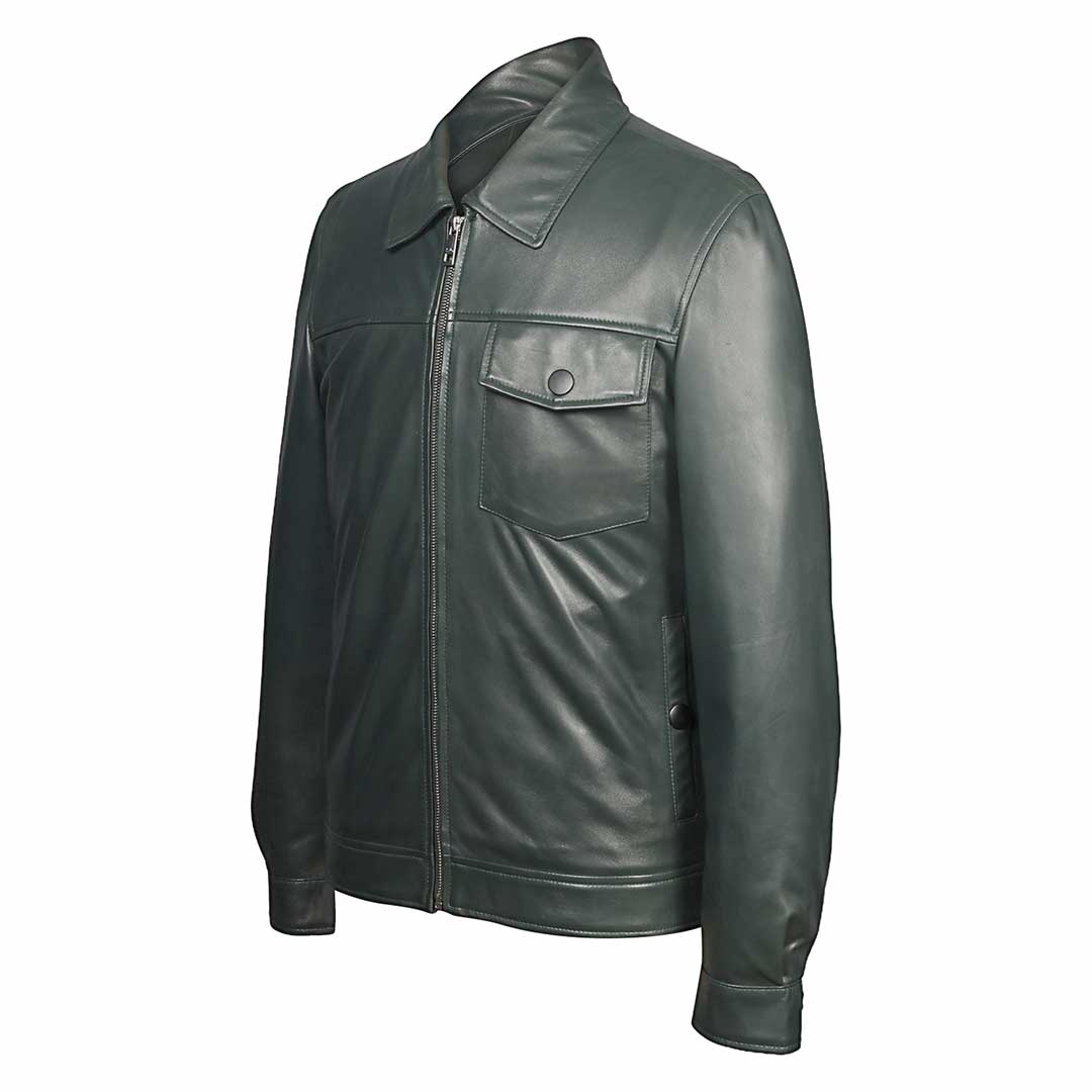 Saint Gerardo Green Leather Men's Jacket With Collars - Image 3